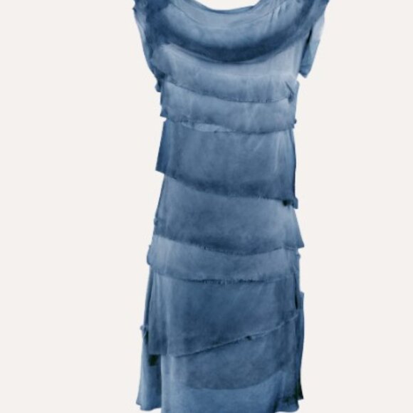 Gigi Moda Ruffled Silk Ruffle Dress | Washed Denim | Size S/M | Great Condition - Picture 13 of 13